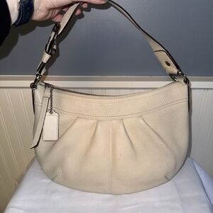 Coach Cream Off White Pebbled Leather Large Hobo Crescent Shoulder Bag Purse